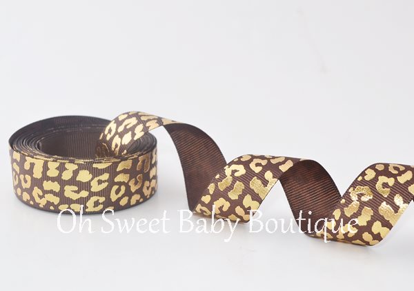 Gold Foil Leopard Ribbon Brown