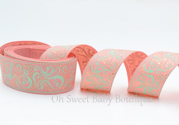 Fancy Swirl Lt Coral Mint with Gold Foil