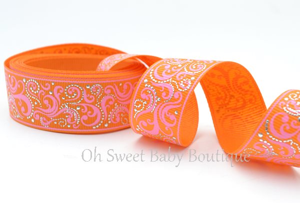 Fancy Swirls Tangerine and Hot Pink with Silver Foil