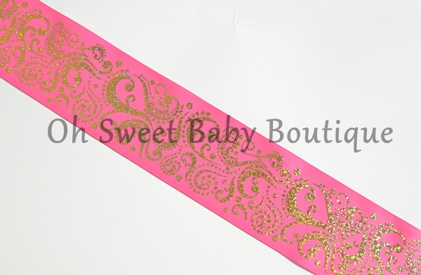 3" Hot Pink Fancy Swirls Gold Holographic Foil