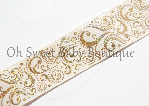 Fancy Swirls 1.5" Gold Holographic Foil Ivory