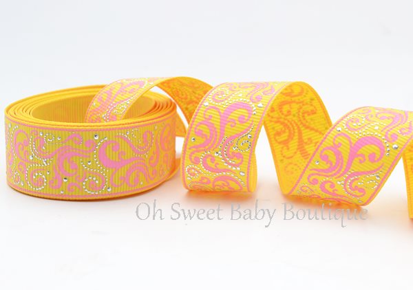Fancy Swirls Daffodil and Hot Pink with Silver Foil