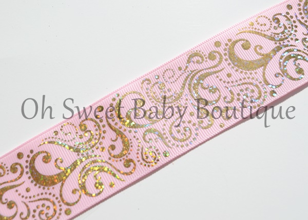 Fancy Swirls 1.5" Gold Holographic Foil Pearl Pink