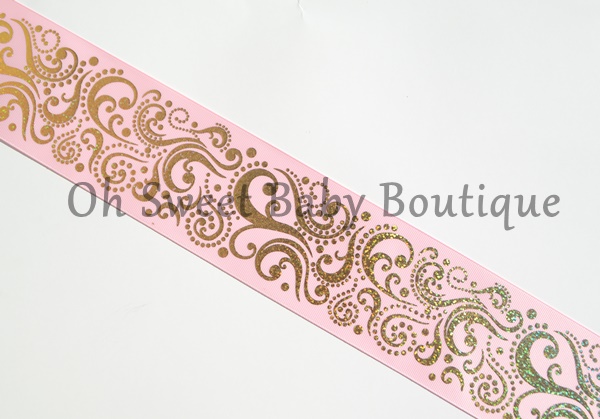3" Pearl Pink Fancy Swirls Gold Holographic Foil