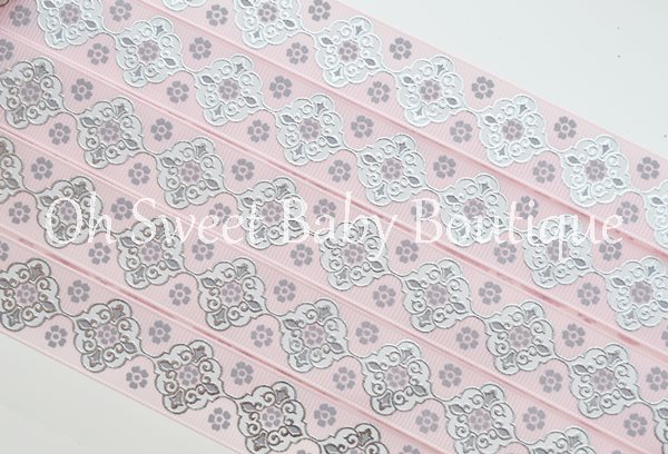 Pearl Pink and Silver Vintage Damask