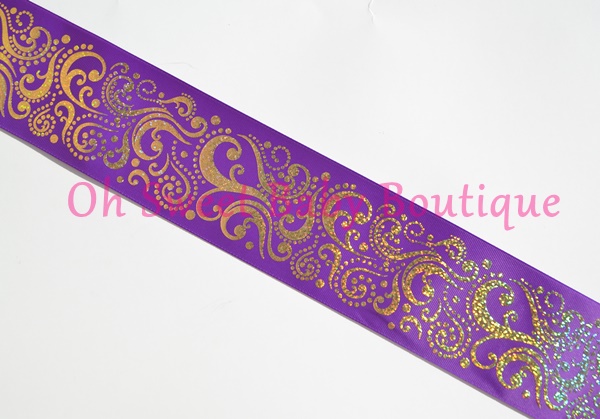 3" Purple Fancy Swirls Gold Holographic Foil