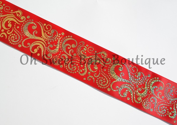 3" Red Fancy Swirls Gold Holographic Foil
