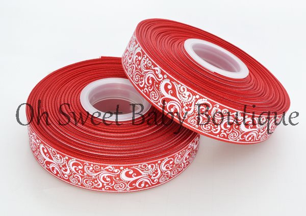 Red Fancy Swirl Ribbon With Foil Accents