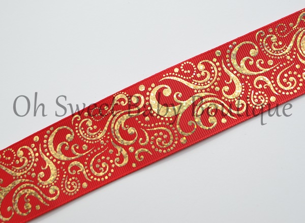Fancy Swirls 1.5" Gold Holographic Foil Red