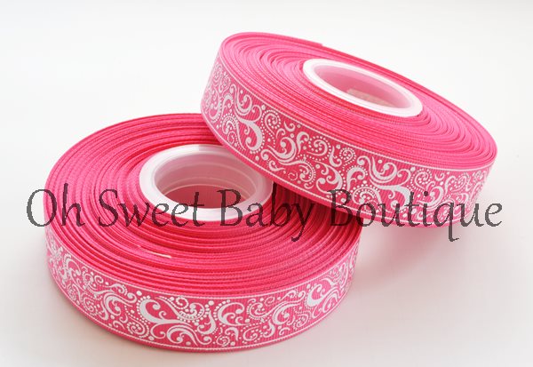 Hot Pink Fancy Swirl Ribbon With Foil Accent