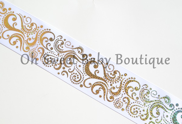 3" White Fancy Swirls Gold Holographic Foil