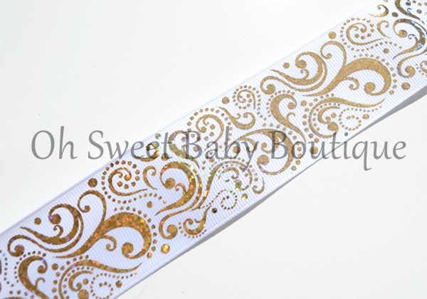Fancy Swirls 1.5" Gold Holographic Foil White